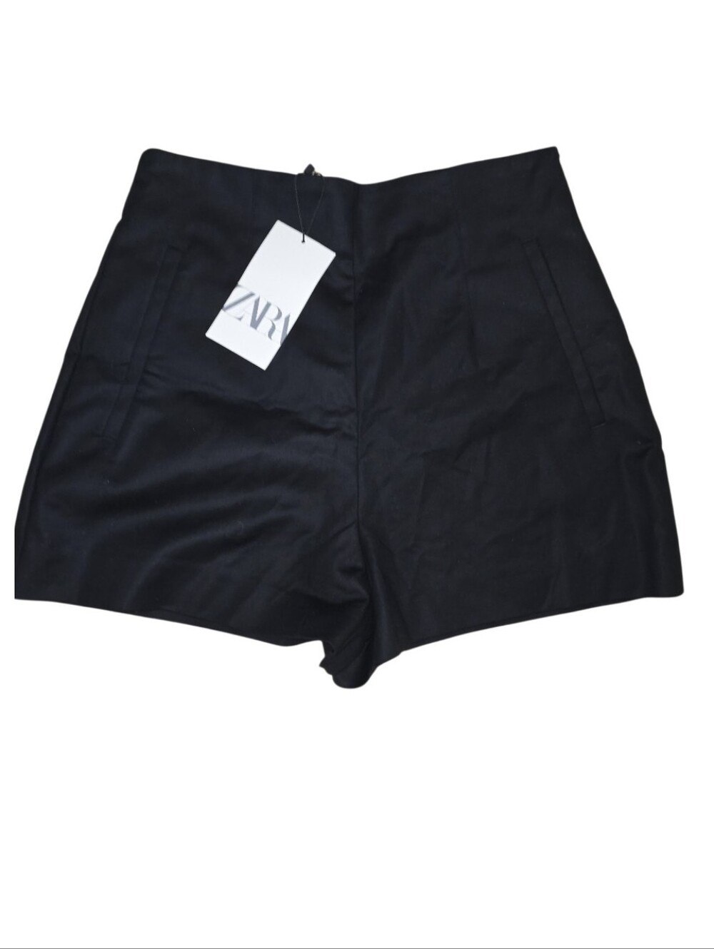 NWT Zara Black High-waisted Flat Front Tailored Shorts Medium Side Zip